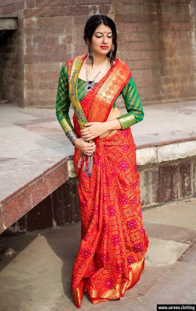 Pure Linen Designer Red Saree, Wedding Wear