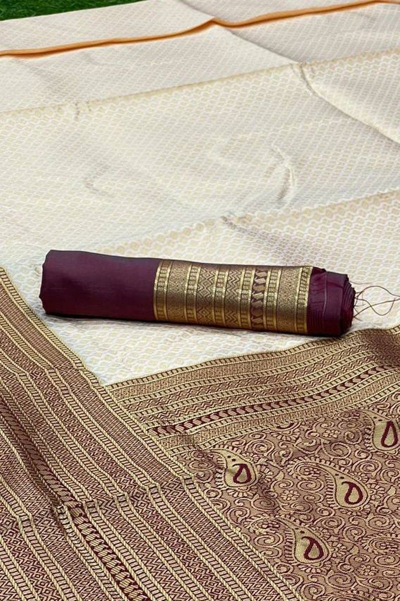 Blissful Baby Pink&Wine Color Soft Silk Saree With Blouse Piece
