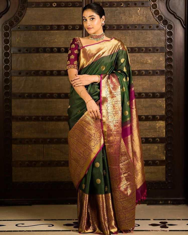 Pure Kanjivaram Soft Silk Sarees, Dark Green Colour, Wedding Wear