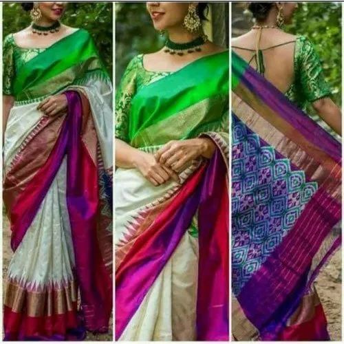 Hollywood Cerise plain linen sarees with blouse designs | Kiran's Boutique