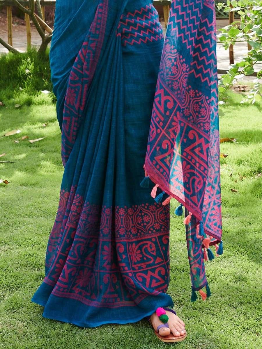 Navy Blue Traditional Sari - Buy Navy Blue Traditional Sari online in India