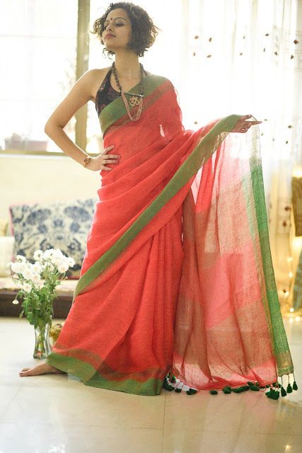 Orange & Green Traditional Half Saree - ANJU SHANKAR LABEL