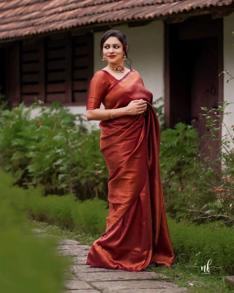 Pure jacquard Silk Sarees Maroon Colour, Festival Wear