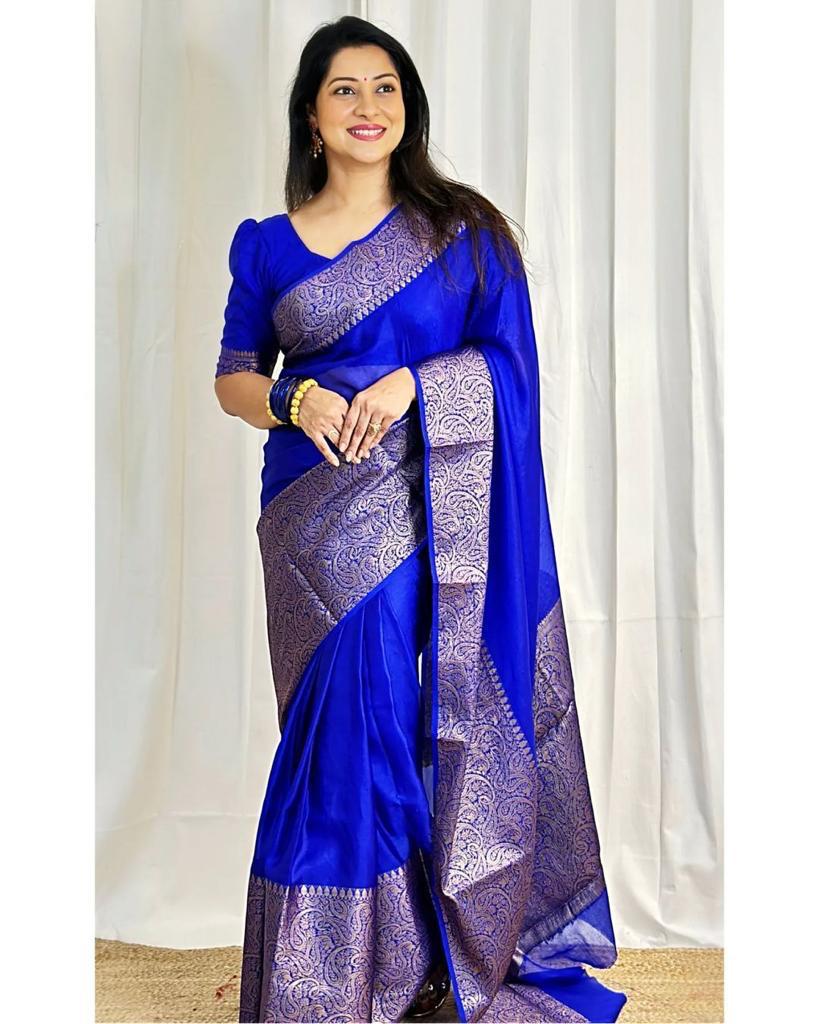 Art Silk Royal Blue Embroidered Wedding Wear Saree at Rs 3015 in