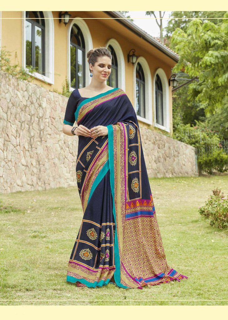 Linen Silk Stunning Blue Saree, Printed Casual Wear