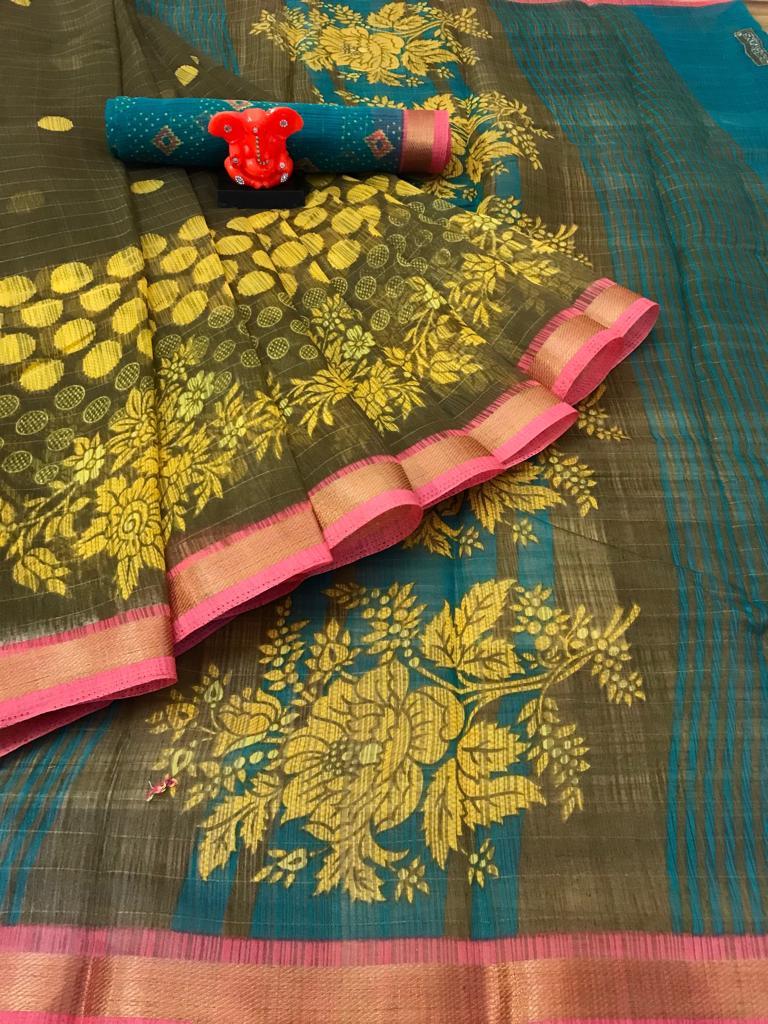 Pure Linen Ideal Multi Saree, Printed Designer Wear