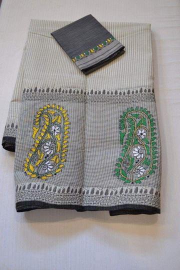 Pure Linen Ethnic Grey Saree, Printed Designer Wear