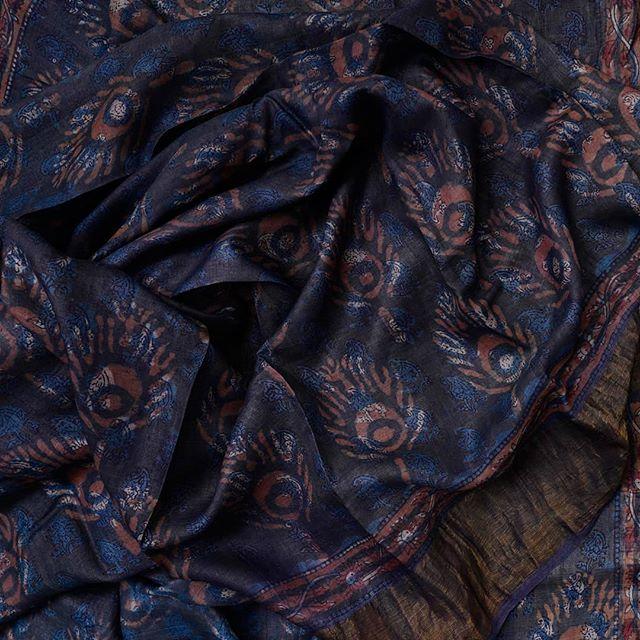 Pure Linen Pretty Night Blue Saree, Printed Festive Wear