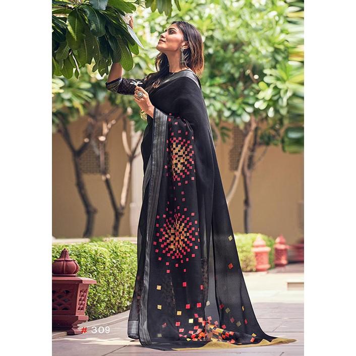 Pure Linen Blooming Black Saree, Festive Wear