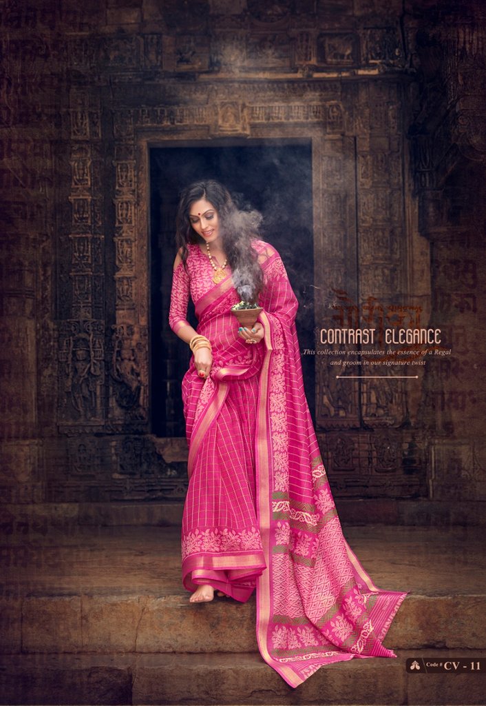 Pure Linen Captivating Pink Saree, Mesmerising Printed Wear