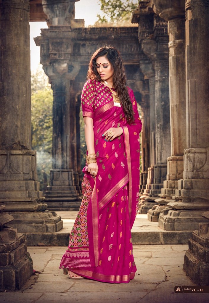 Linen Cotton Saree Classy Rani Pink, Awesome Festive Wear