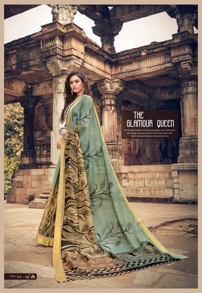 Pure Linen Radiant Green Beige Saree, Party Wear
