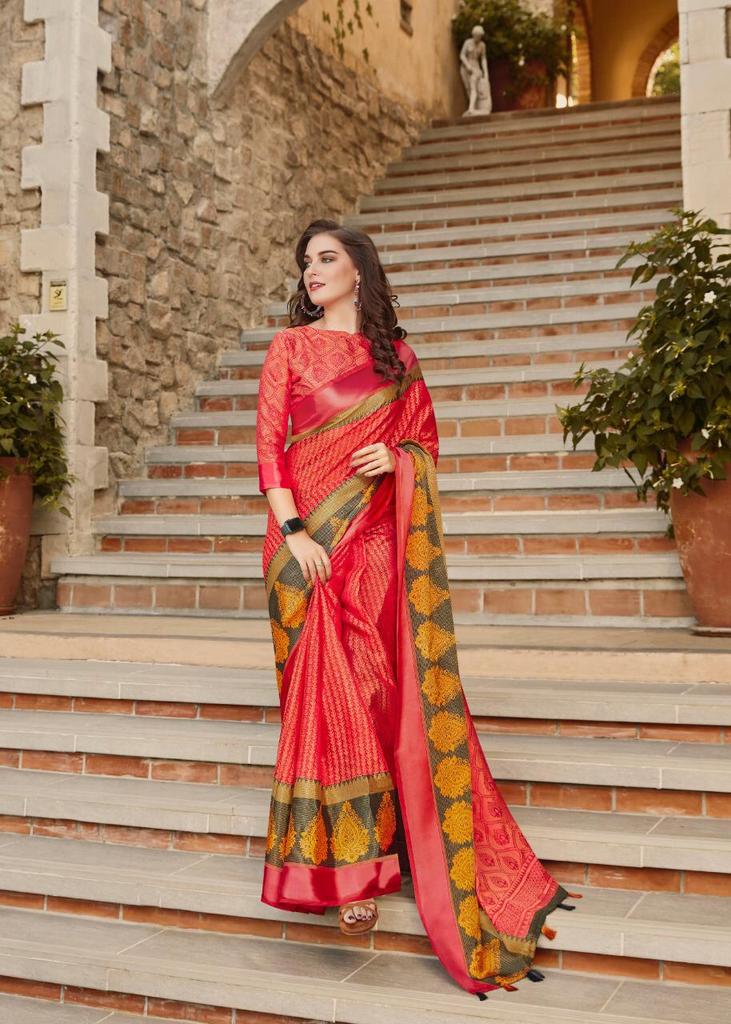 Pure Linen Trendy Red Saree, Designer Party Wear