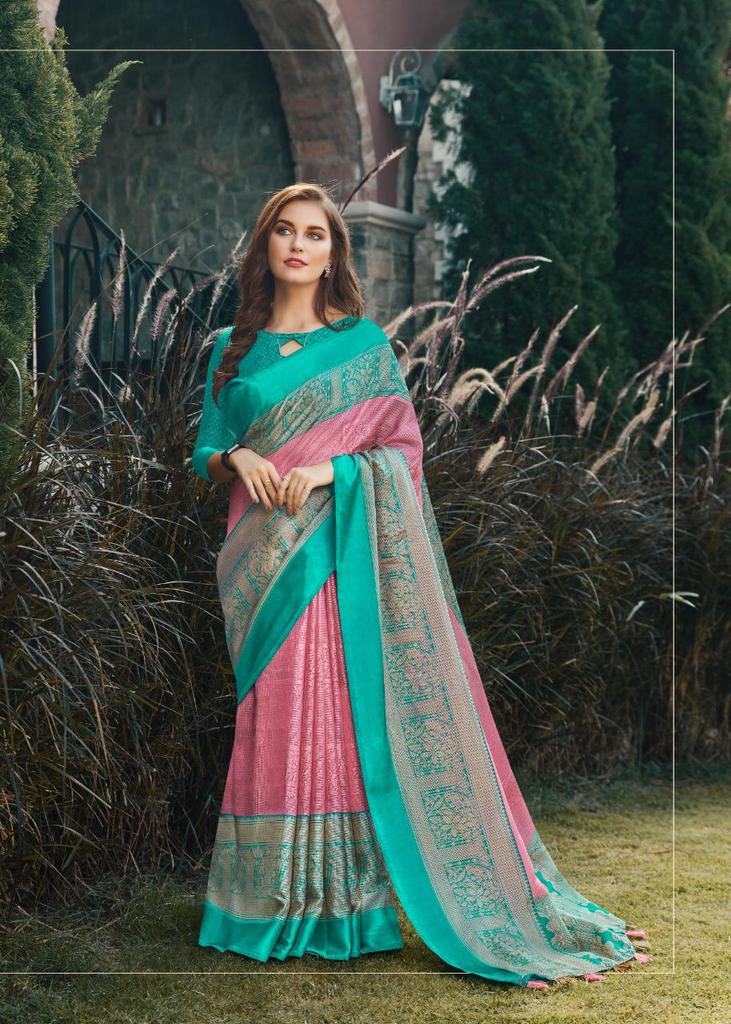 Linen Silk Baby Pink Rama Saree, Wedding Wear
