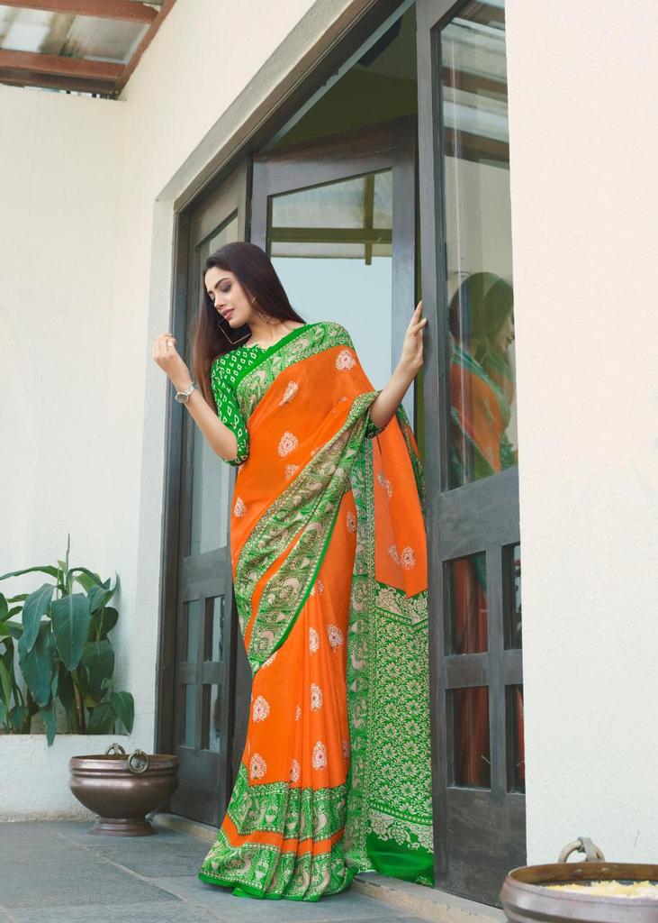 Pure Linen Captivating Orange Saree, Women's Wear