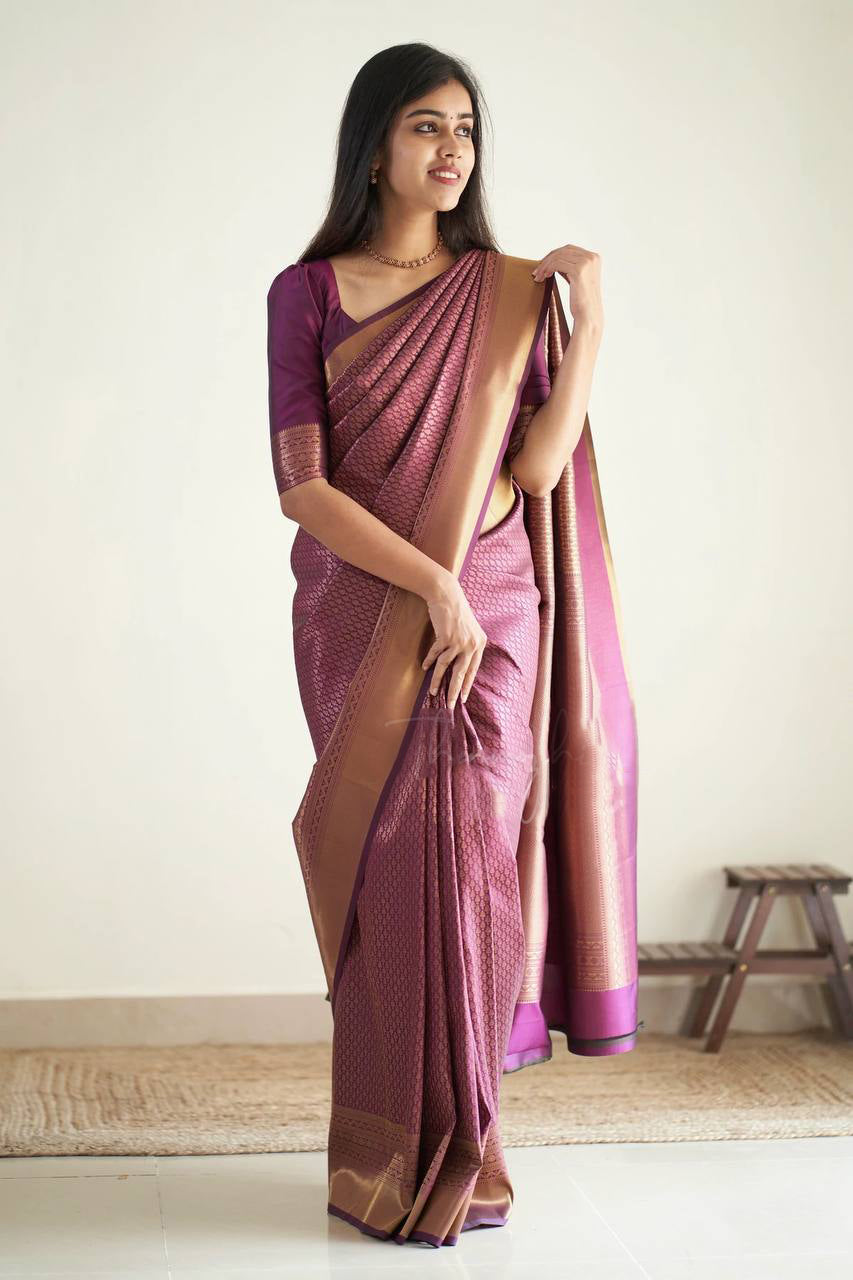 Wonderful purple Soft Kanjivaram Silk Saree Unique Blouse Piece