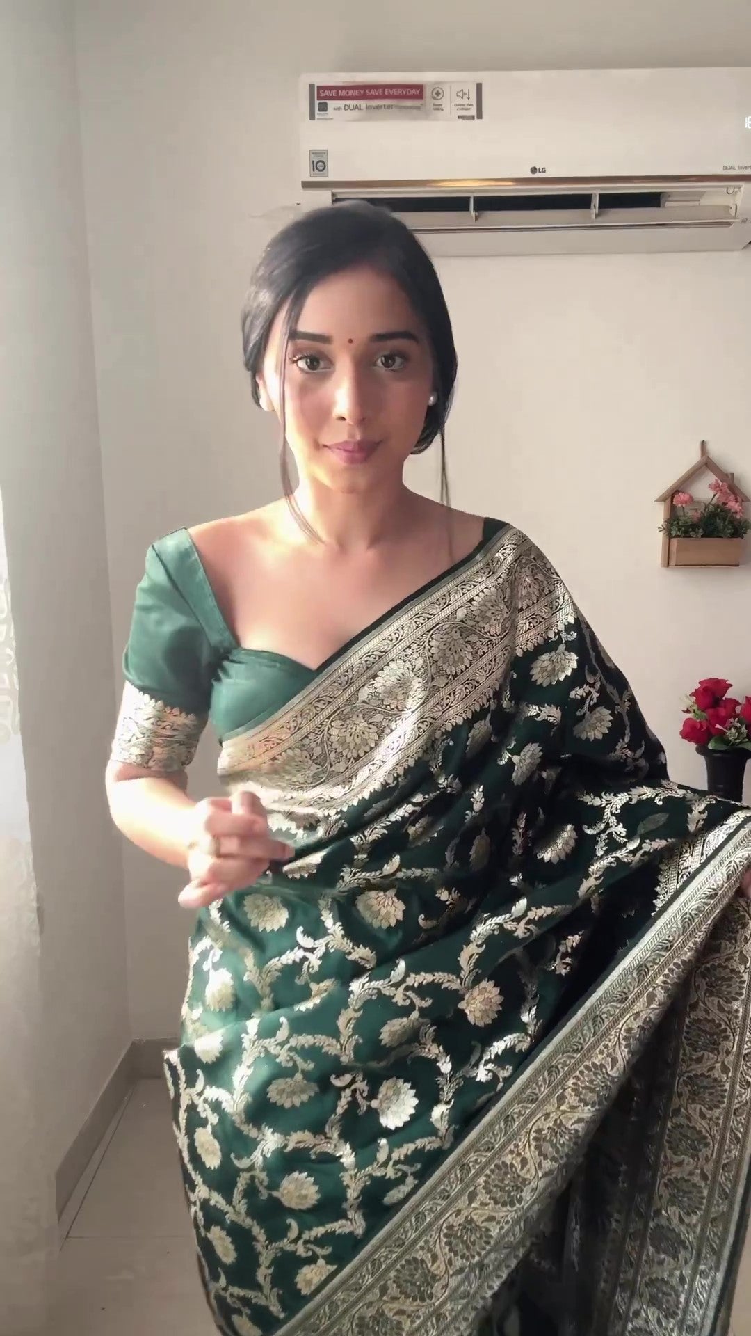 Gorgeous 1-Minute Ready To Wear Green Soft Silk Saree