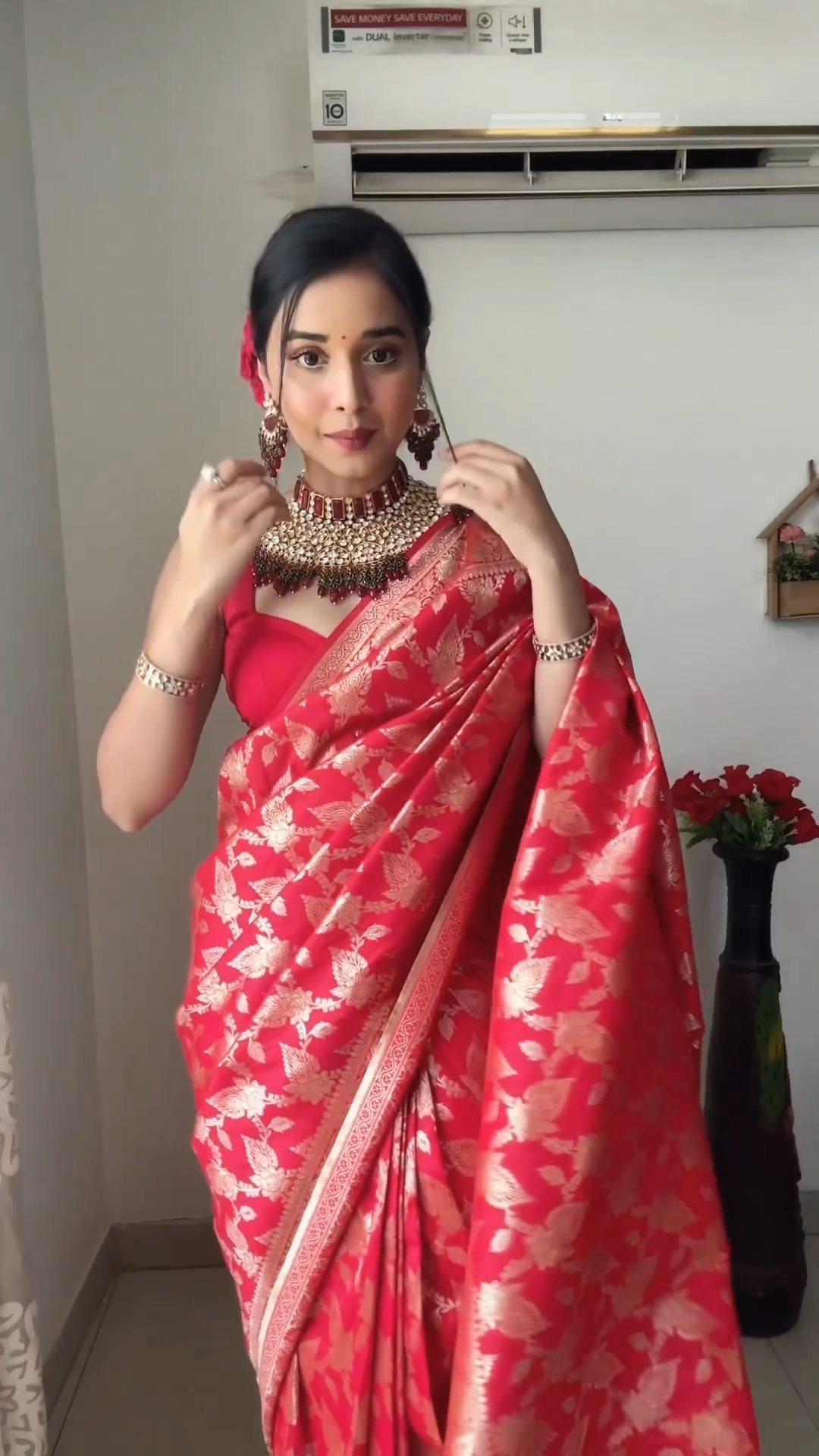 Mesmeric 1-Minute Ready To Wear Red Soft Silk Saree