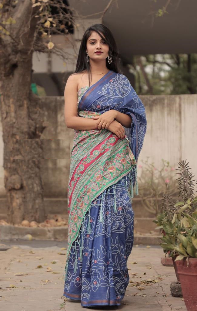 Casual Wear Blue Colour mul Saree