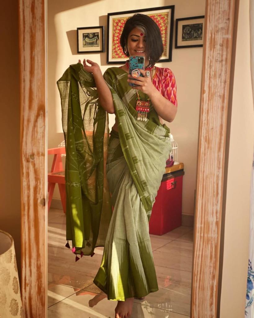 Casual Wear Light Green Colour mul Saree