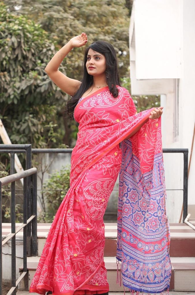 Banarasi mul cotton pink colour saree
