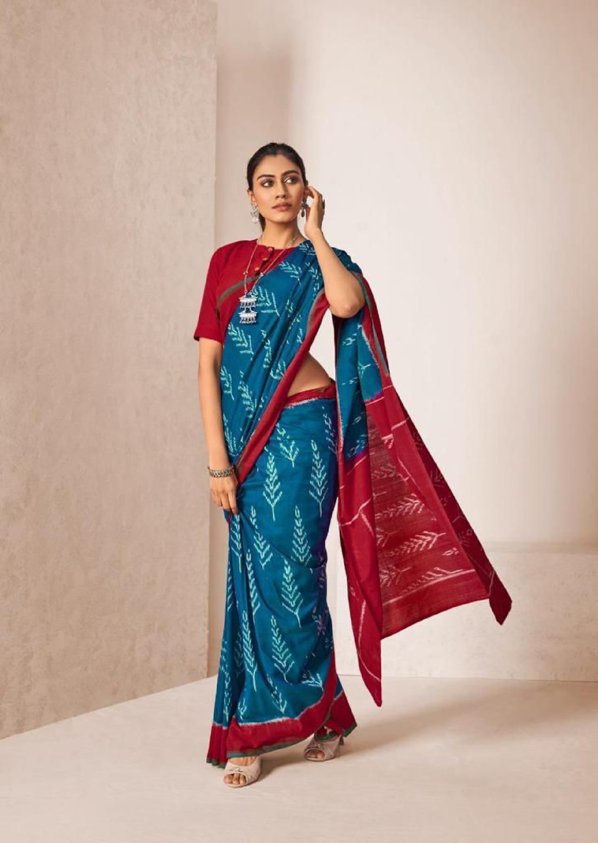 Banarasi mul cotton blue color saree