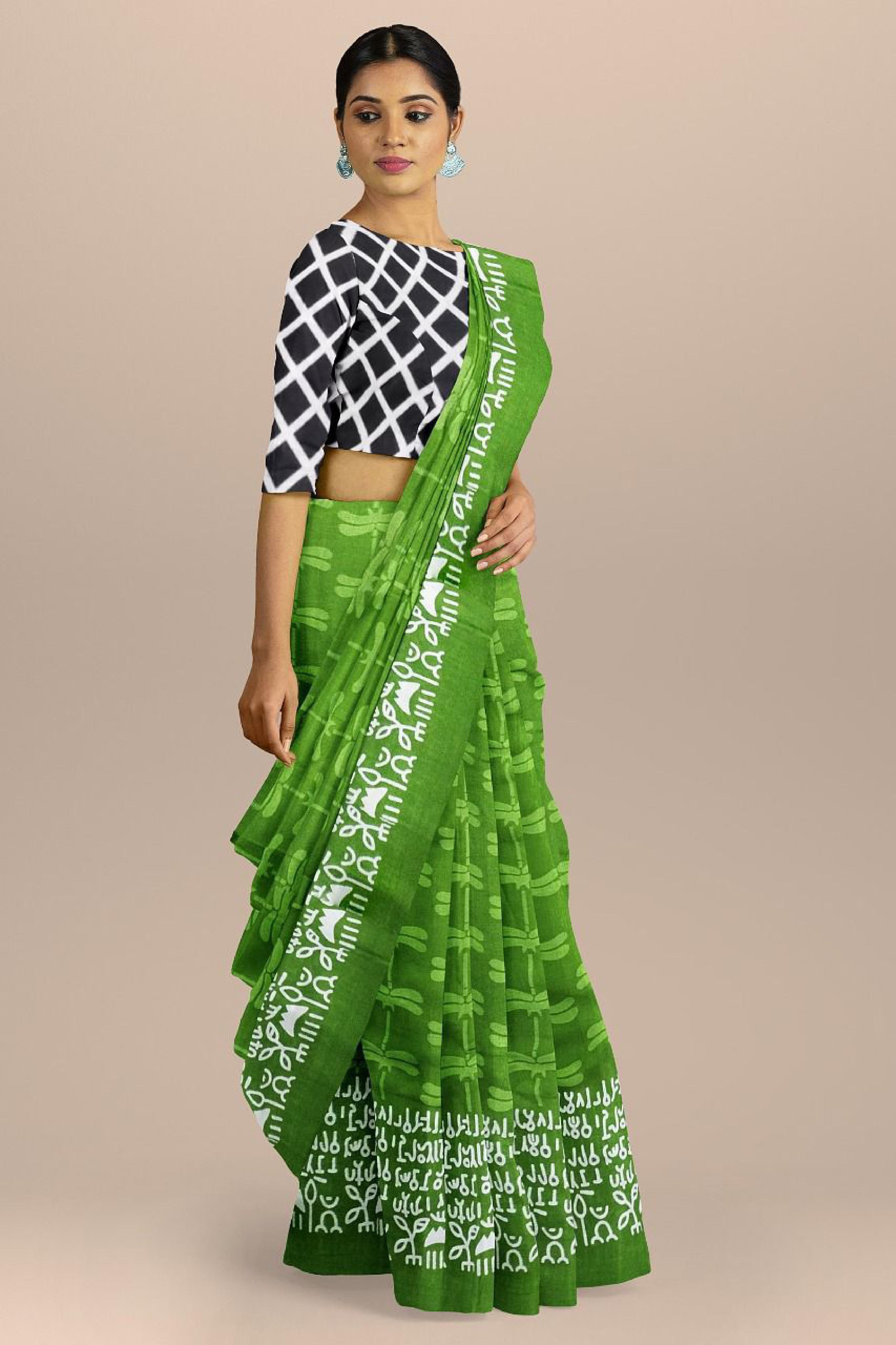 Banarasi mul cotton Mint color saree