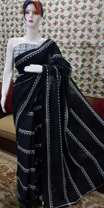 Banarasi mul cotton Black color saree