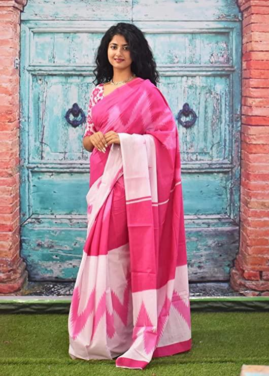 Casual Wear Pink and white Color mul Saree