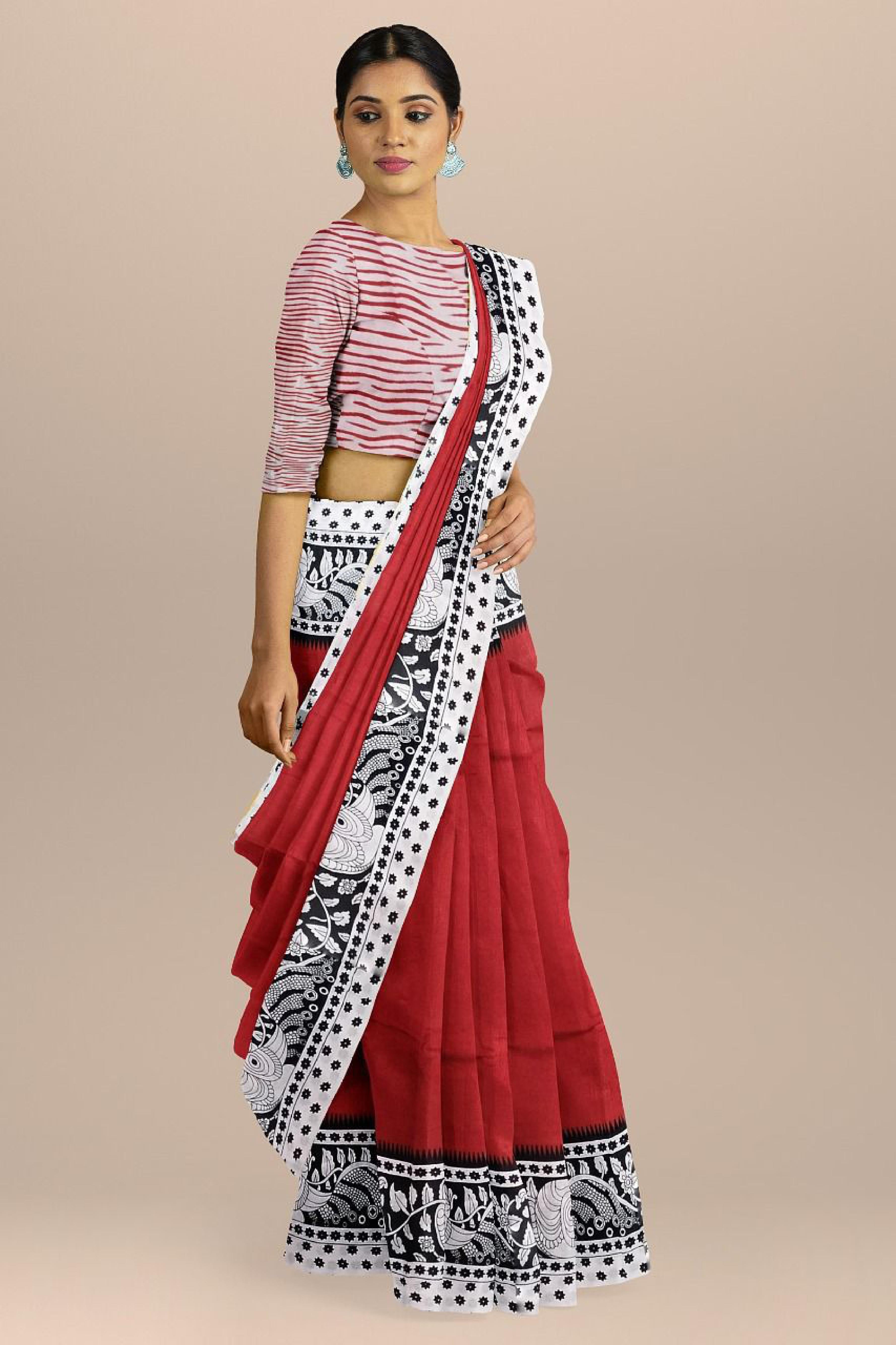 Casual Wear White and red Color mul Saree