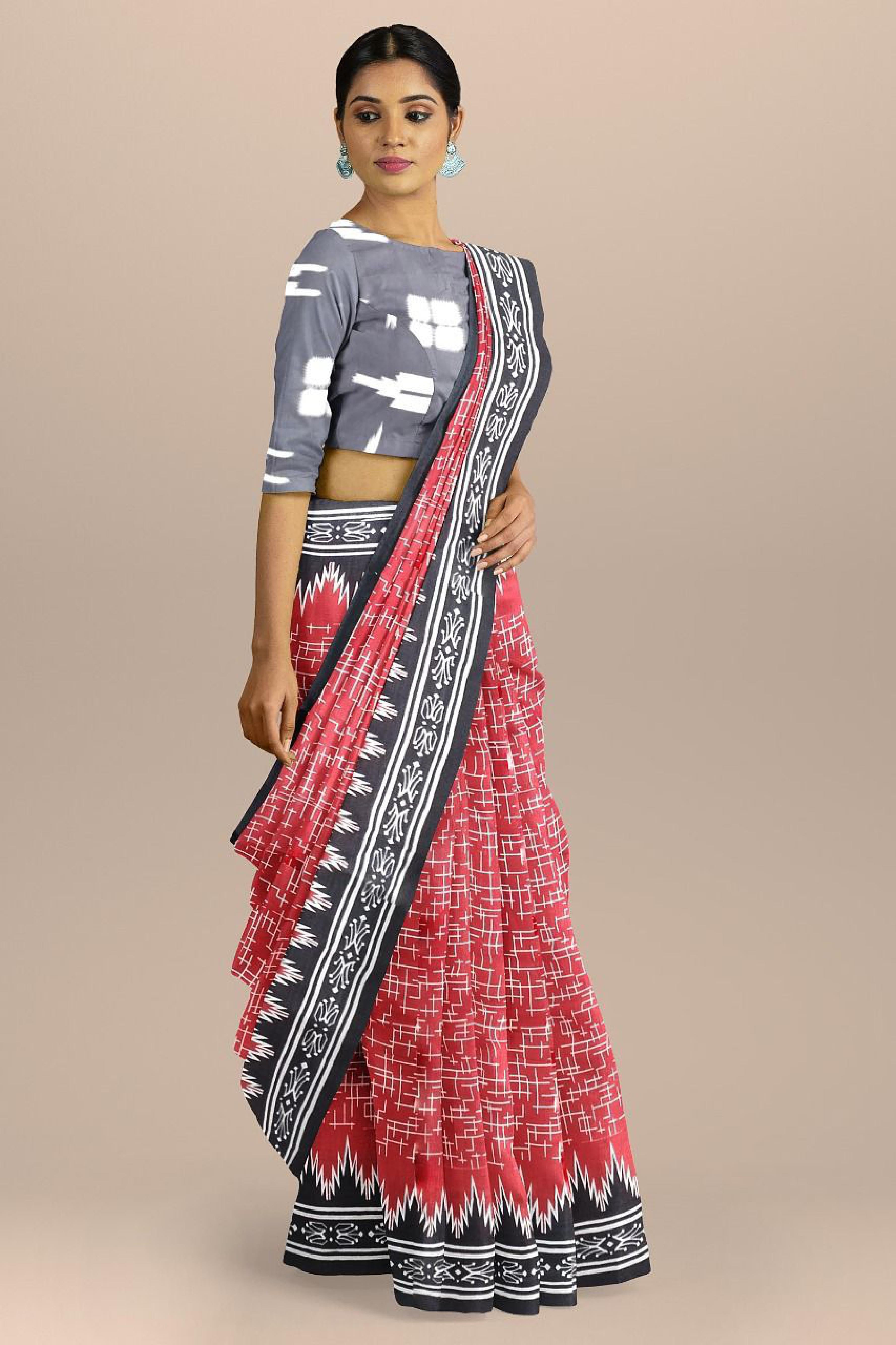 Casual Wear Red and Grey Color mul Saree