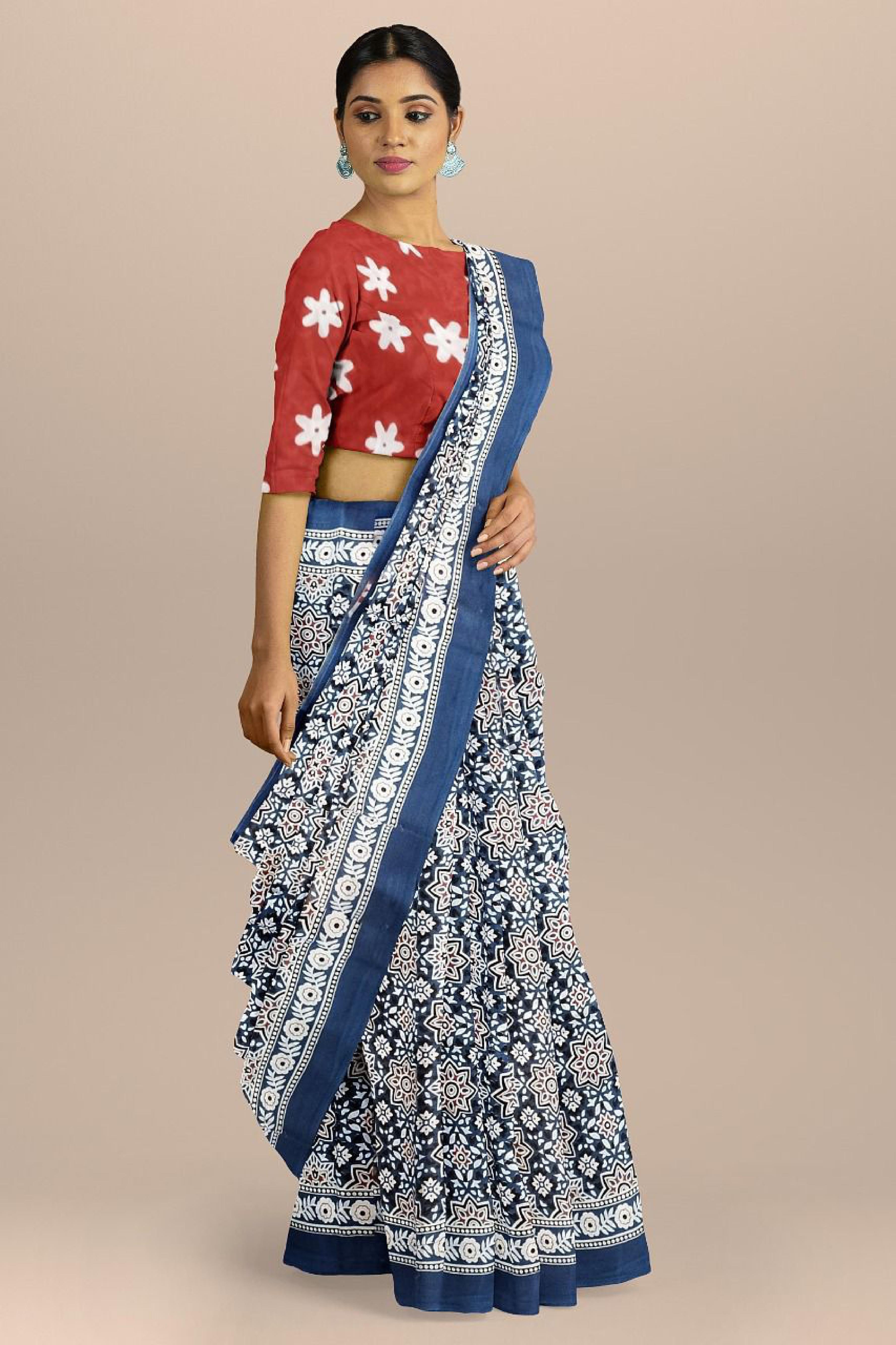 Casual Wear Blue and white Color mul Saree