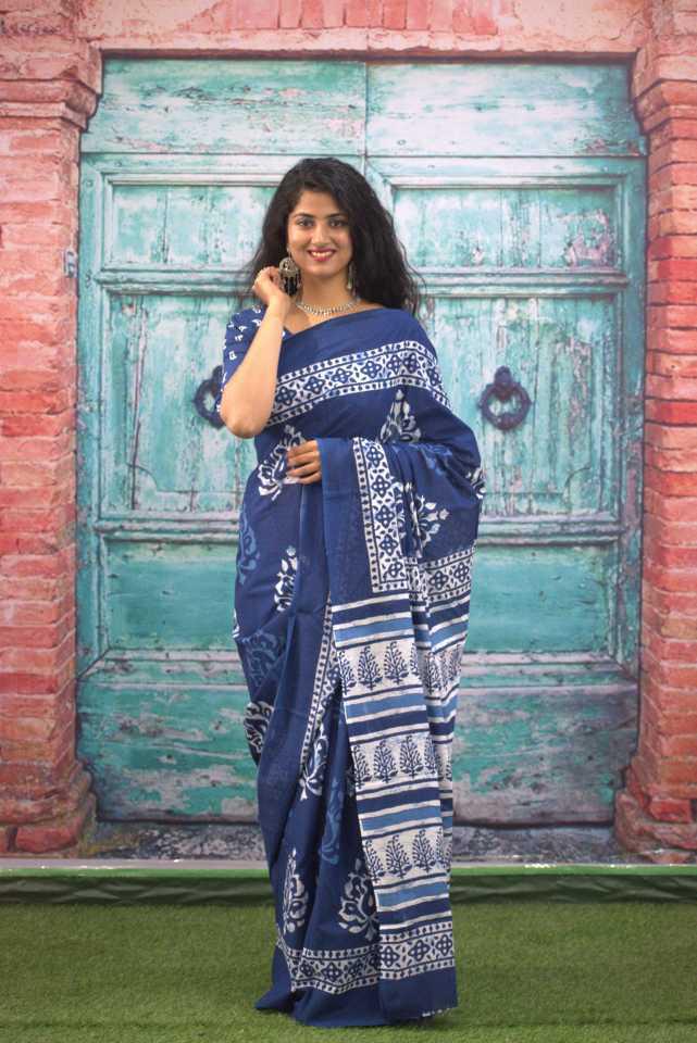 Banarasi mul cotton Night blue colour saree