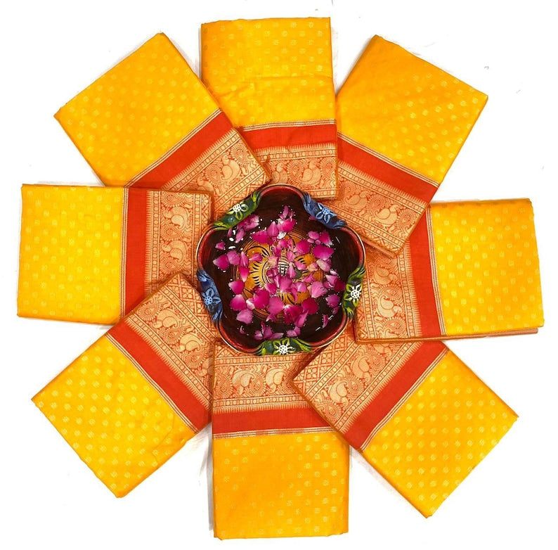 yellow and Red Kanchipuram Soft silk brocade Design saree