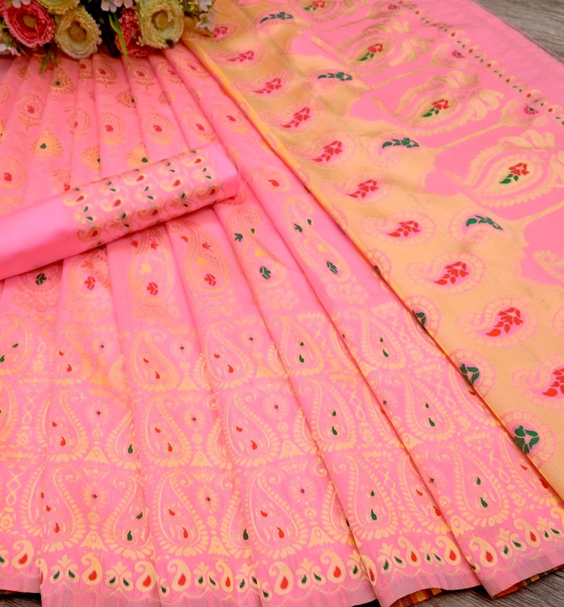 Pure Lichi Silk Saree Haevy Weaving Baby Pink Colour, Party Wear