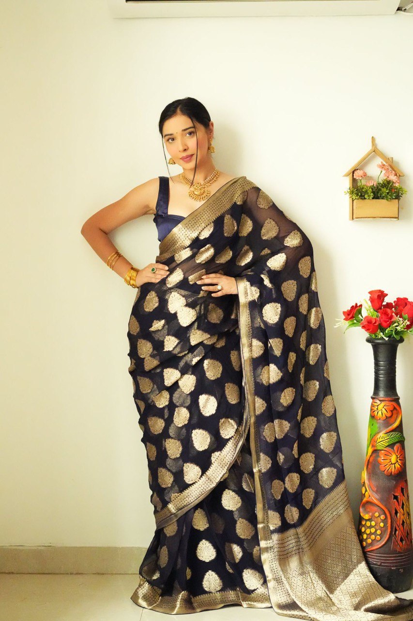 Tempting 1-Minute Ready To Wear Black Soft Silk Saree