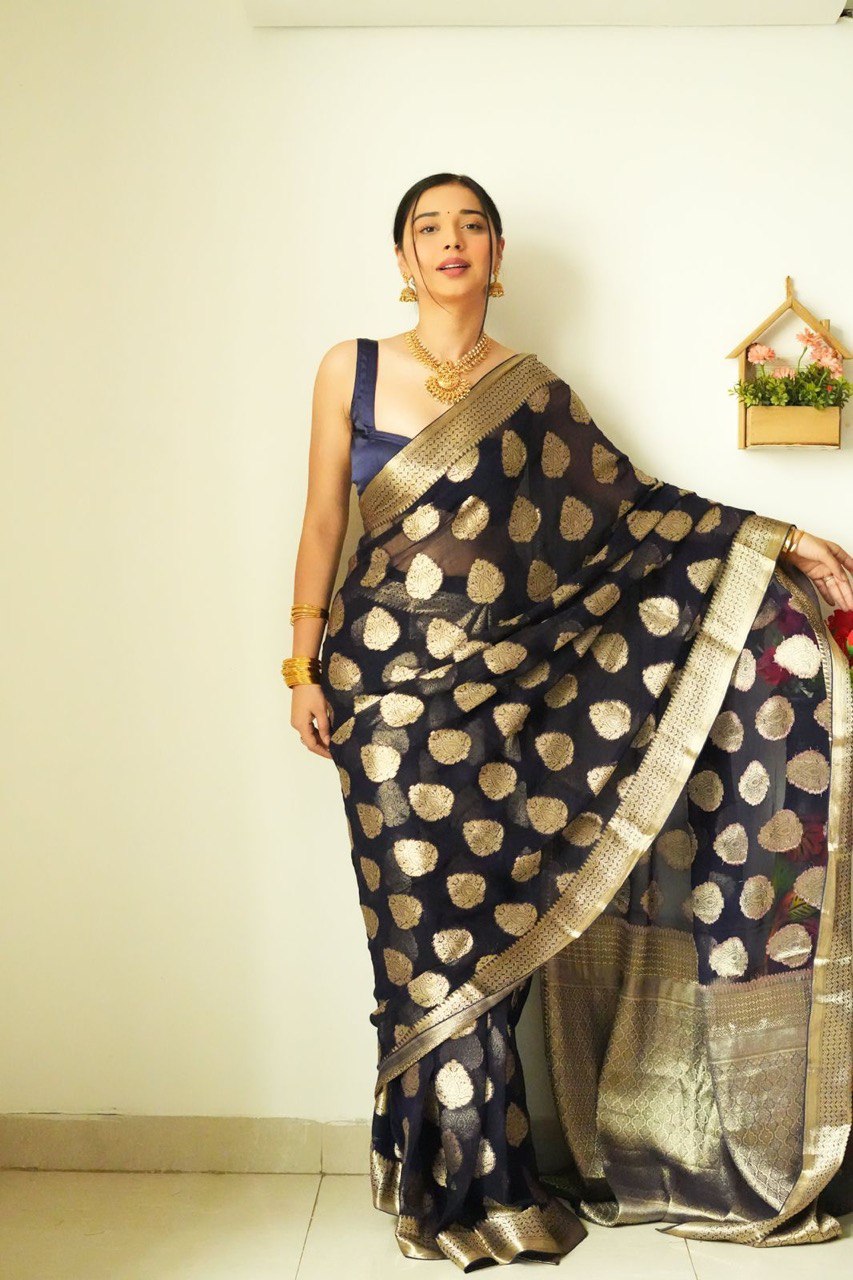 Tempting 1-Minute Ready To Wear Black Soft Silk Saree