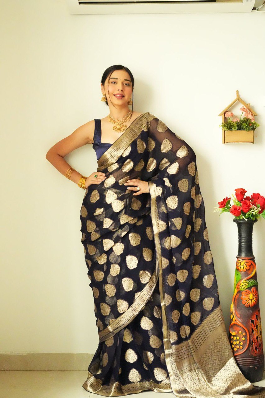 Tempting 1-Minute Ready To Wear Black Soft Silk Saree