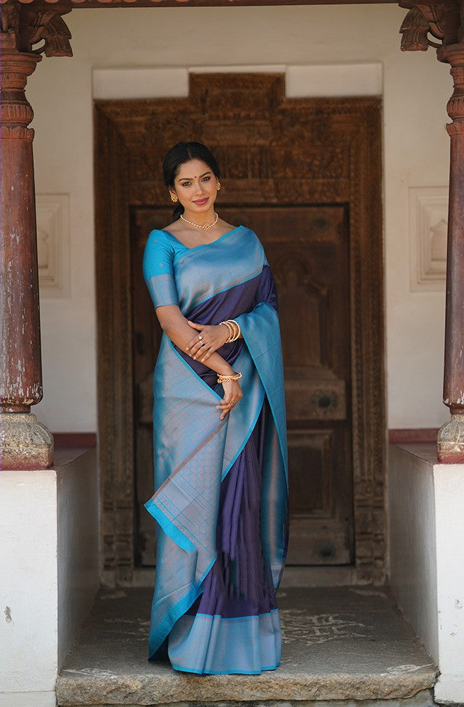 Admirable Navy Blue Soft Silk Saree With Extraordinary Blouse Piece
