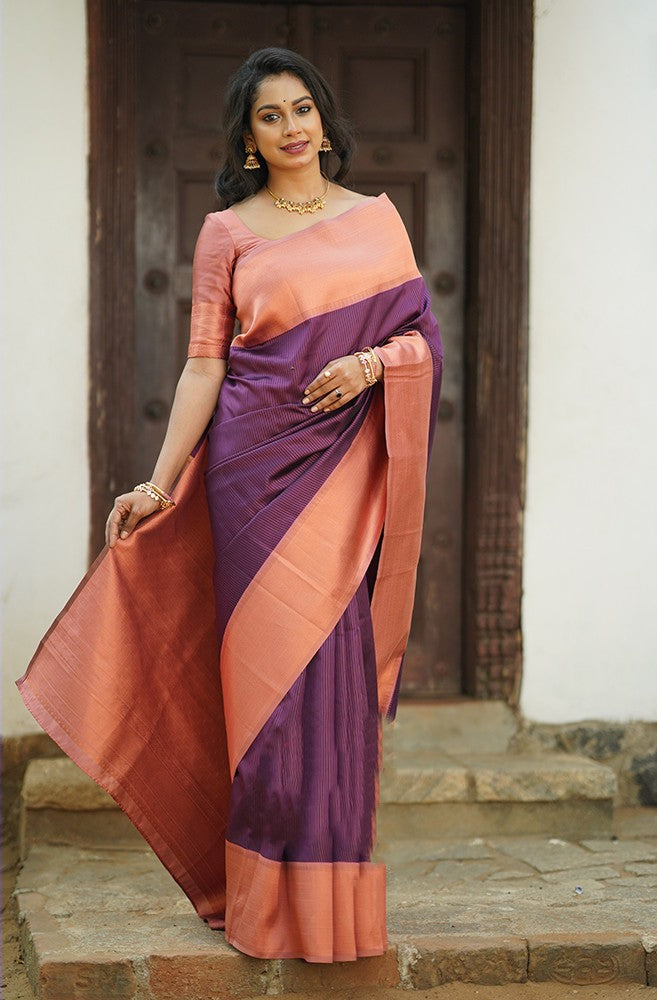 Brood Purple Soft Silk Saree With Wonderful Blouse Piece