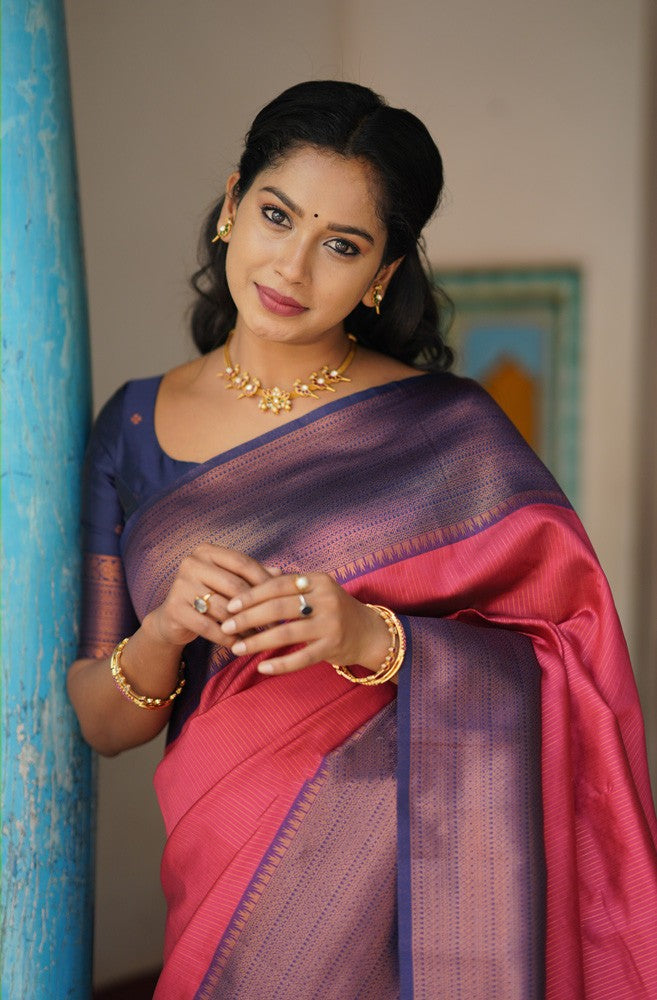 Eloquence Tomato Soft Silk Saree With Capricious Blouse Piece