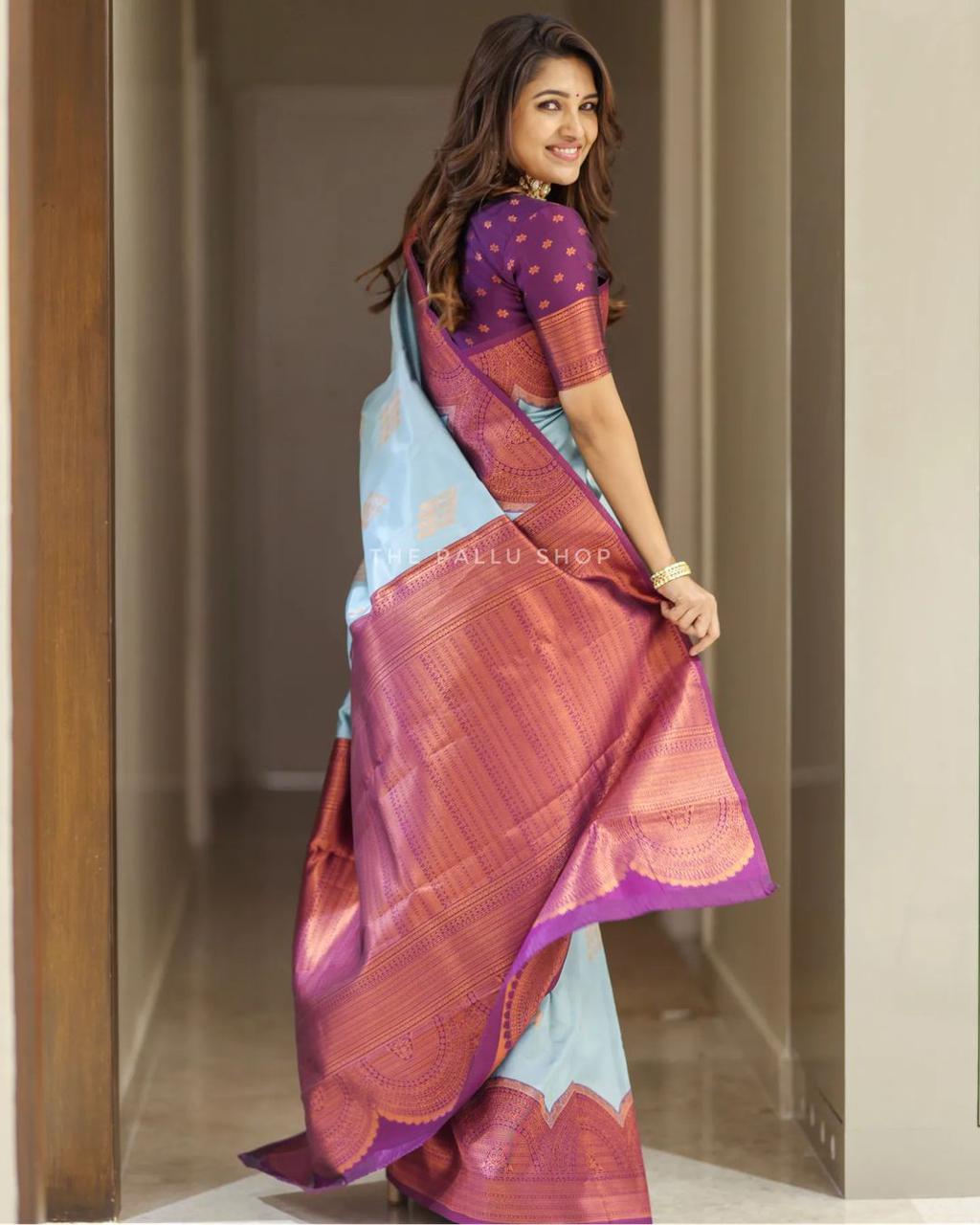 Admirable Sky Soft Silk Saree With Gorgeous Blouse Piece