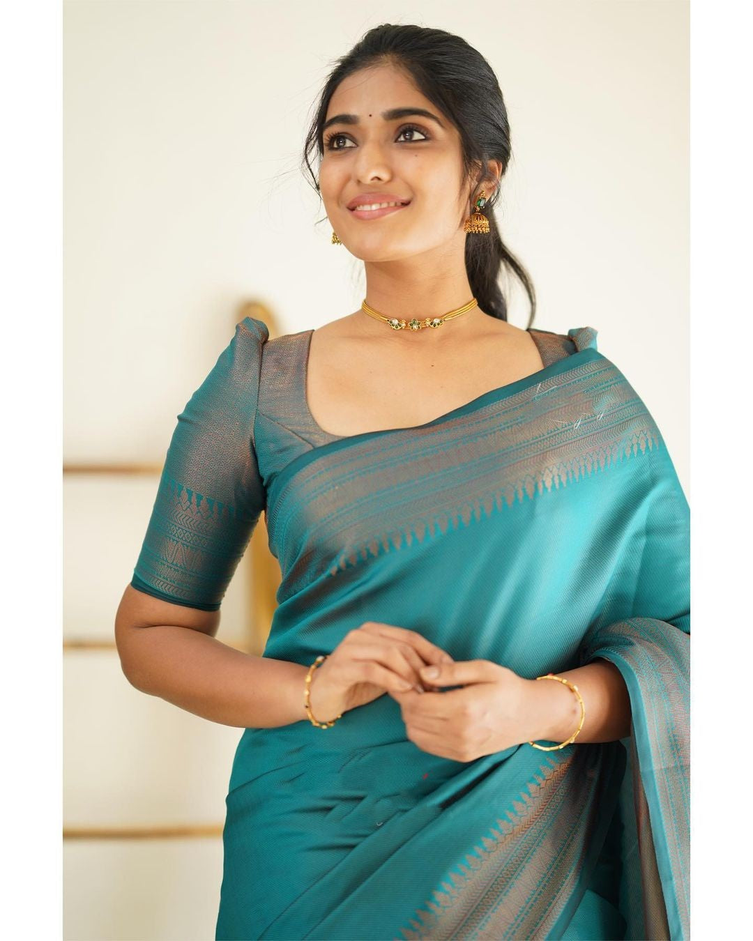 Eloquence Rama Soft Silk Saree With Lagniappe Blouse Piece