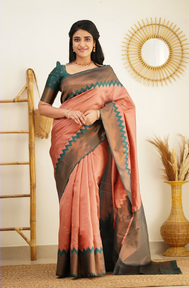 Ailurophile Peach Soft Silk Saree with Admirable Blouse Piece