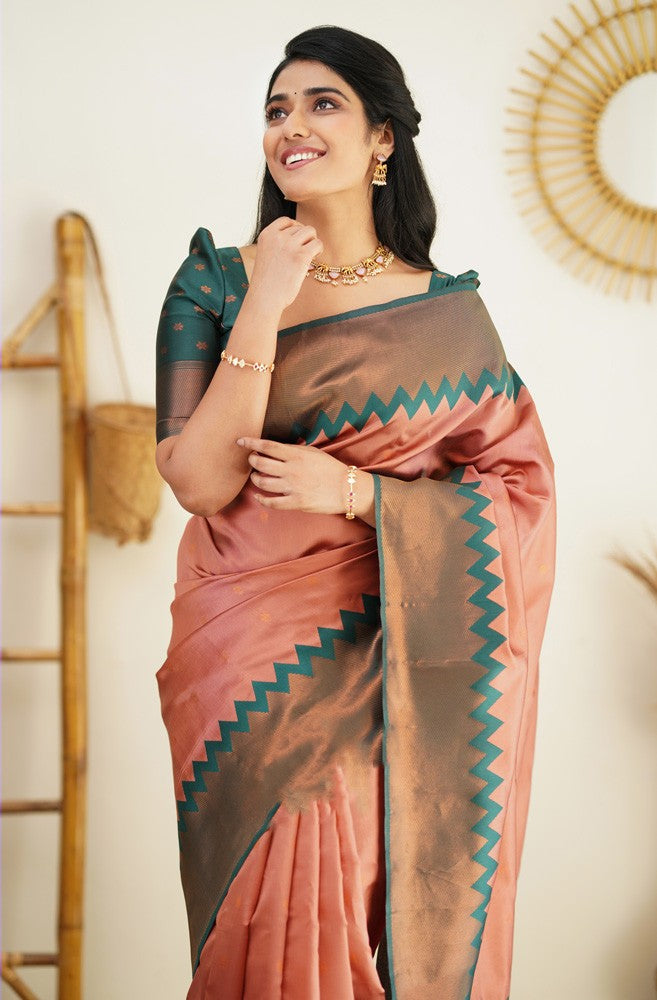Ailurophile Peach Soft Silk Saree with Admirable Blouse Piece