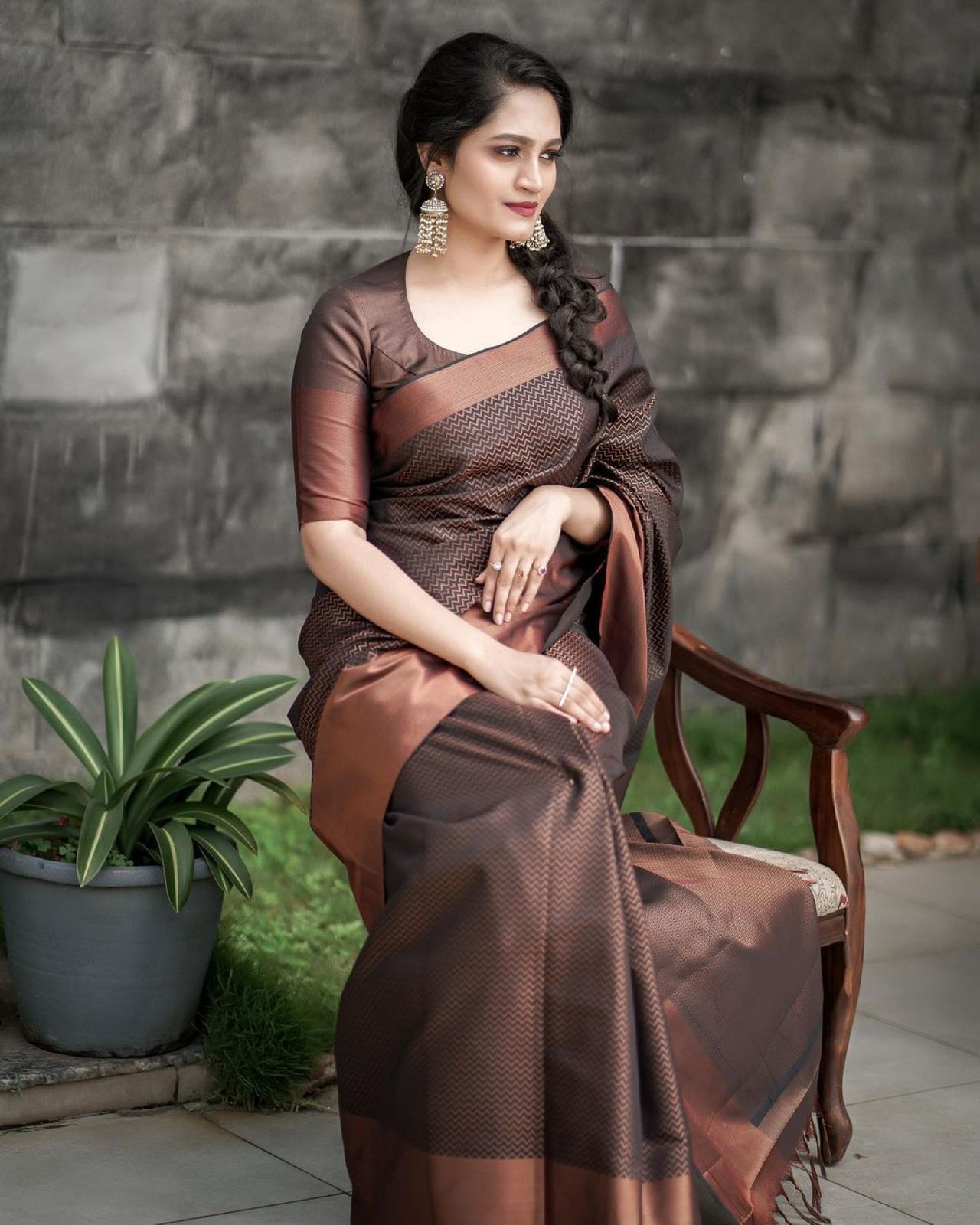 Artistic Brown Soft Banarasi Silk Saree With Sophisticated Blouse Piece