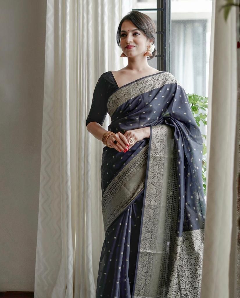 Grey embroidered georgette saree with blouse - Hirvanti Fashion - 3733904
