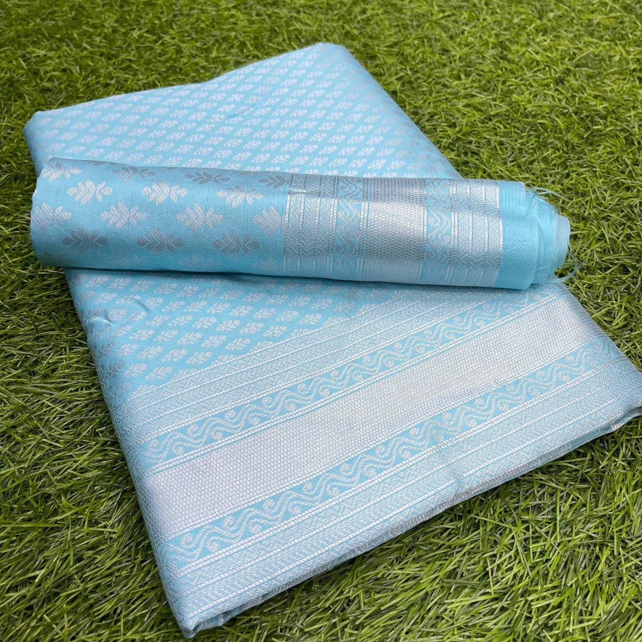 Pure jacquard Silk Sarees Sky Blue Colour, Party Wear