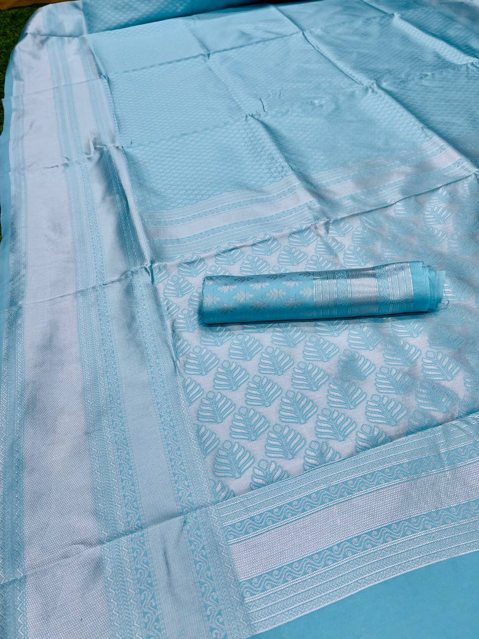 Pure jacquard Silk Sarees Sky Blue Colour, Party Wear