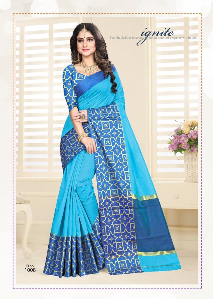 Linen Cotton Silk Sky Blue Saree, Casual Wear